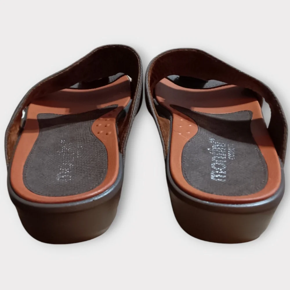😚MONTINI COMFORT MEN'S SIZE 44 EU 10 USA BROWN ADJUSTABLE SANDLE.